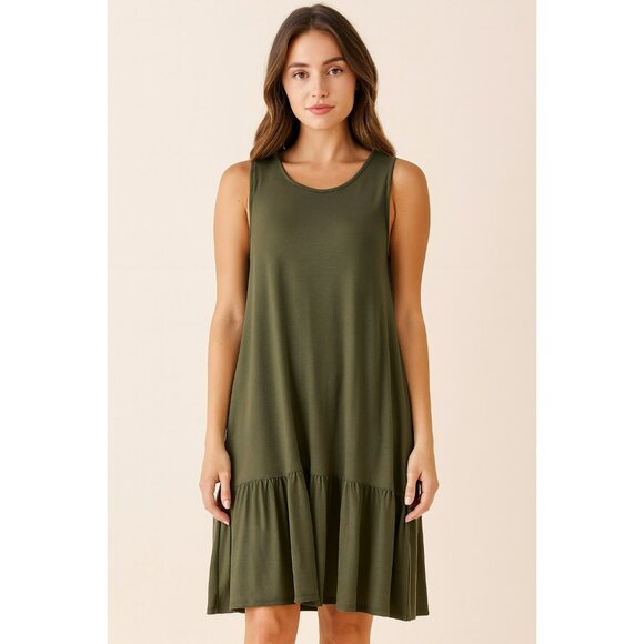 Lilla P Sleeveless Olive Green Tiered Hem Dress Womens S - Picture 1 of 10